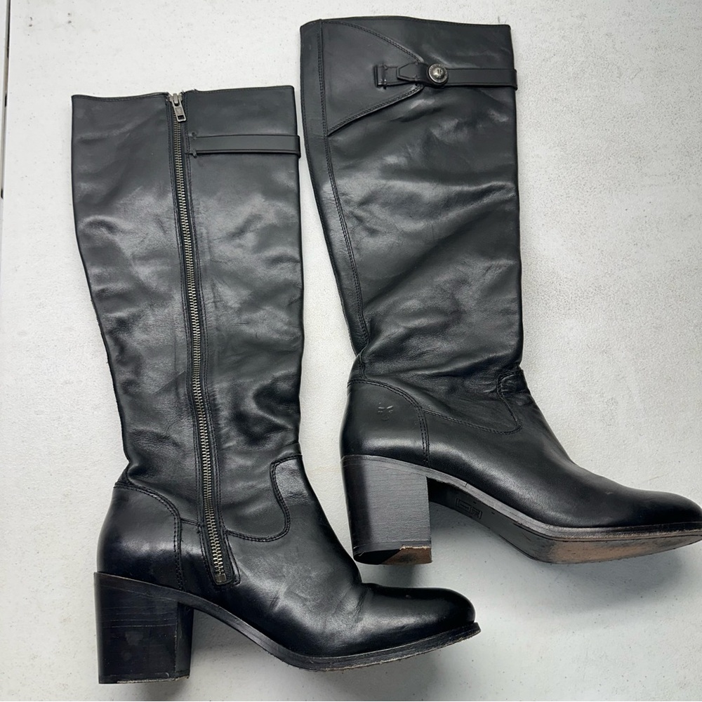Frye Riding Tall Boots Black Size 9.5 B Malorie Button Tall Boots
